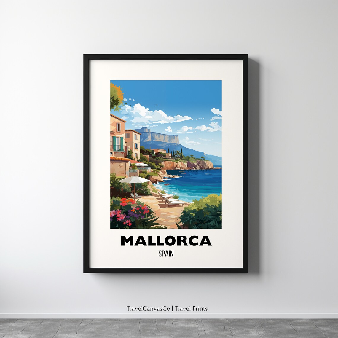 Mallorca Spain Coastal Village Cliffs Beach Vintage Travel Poster