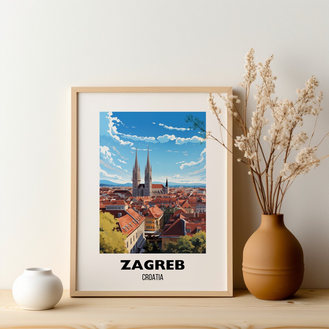Zagreb Croatia Cathedral Twin Spires Old Town Rooftops Travel Poster - Image 2