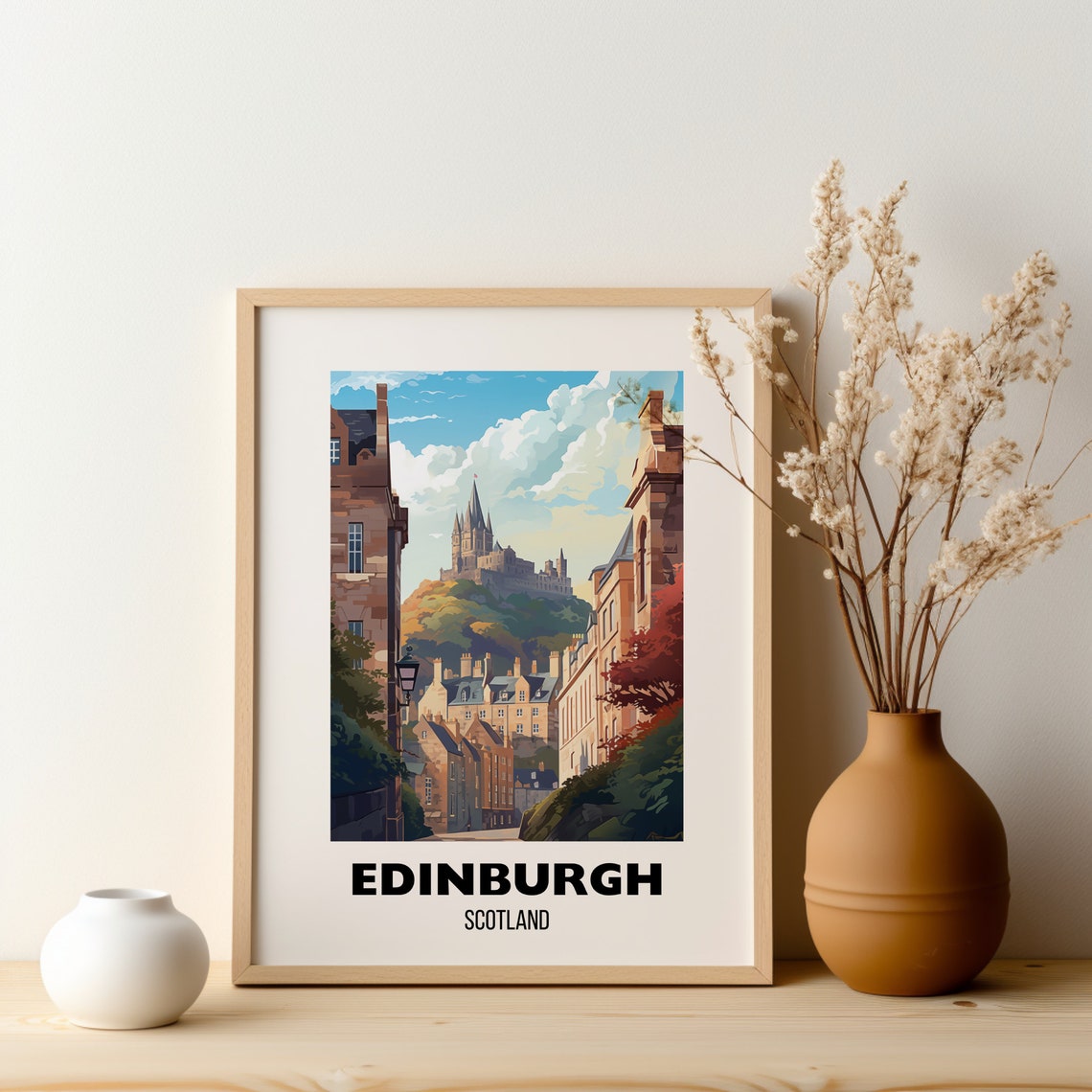 Edinburgh Scotland Castle On Hill Historic Cityscape Travel Poster - Image 2