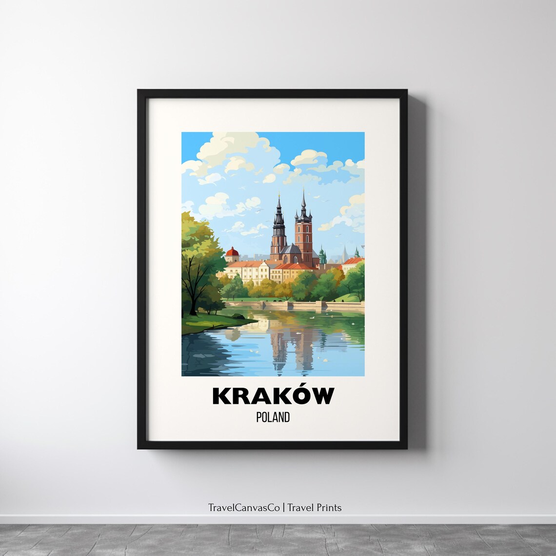Krakow Poland Wawel Cathedral River Vintage City Travel Poster