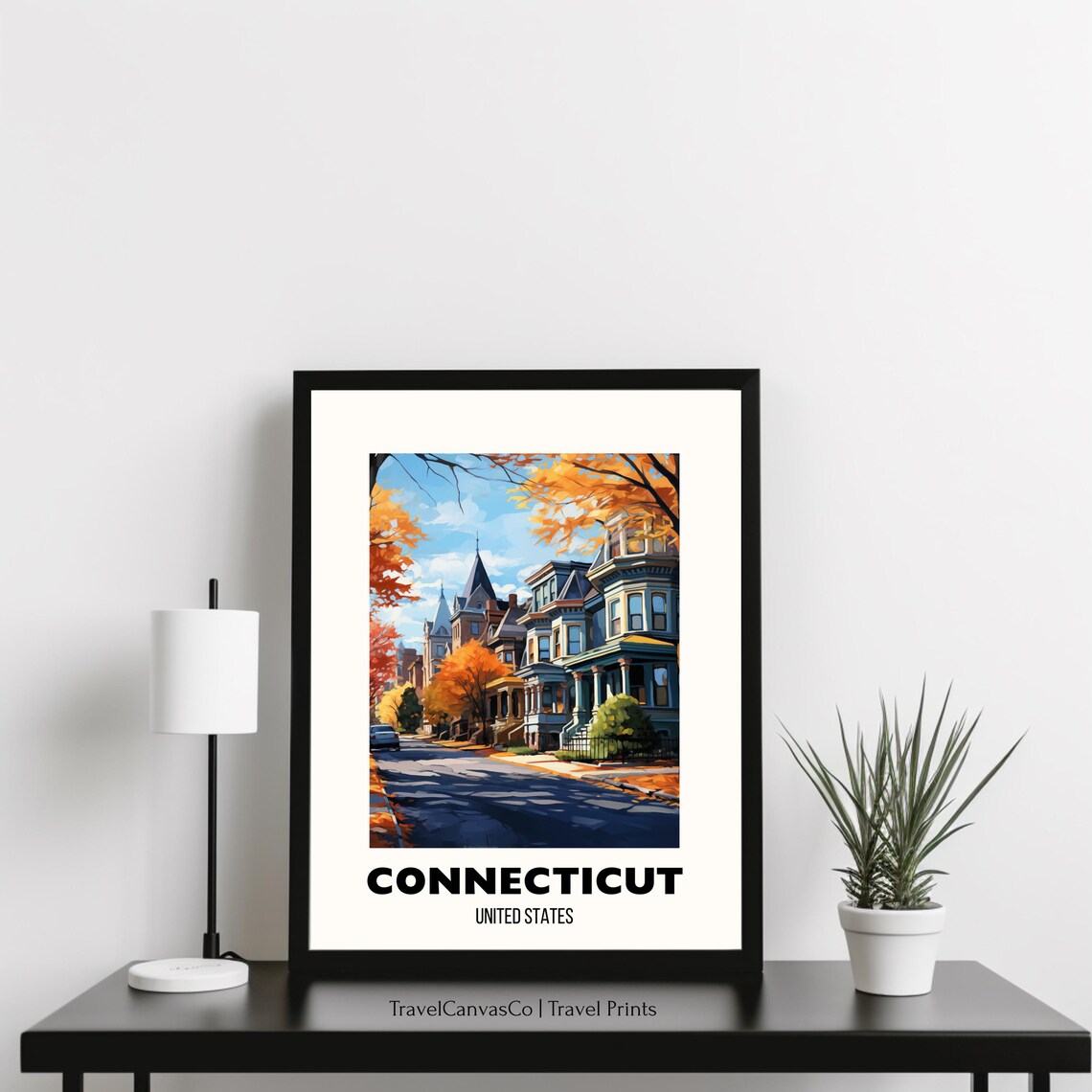 Connecticut Autumn Victorian Street Fall Colors Travel Poster - Image 3