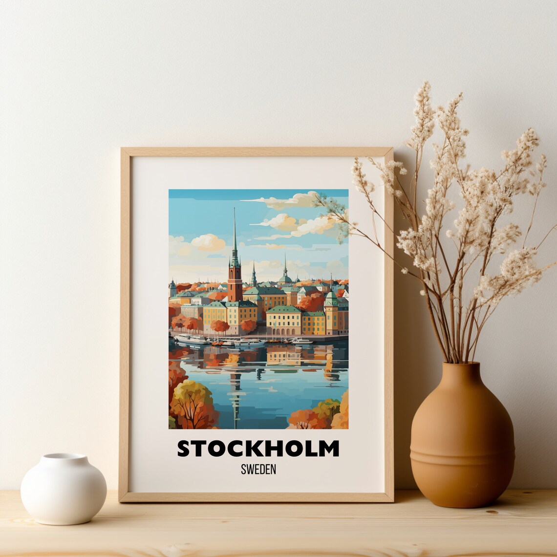 Stockholm Sweden Autumn Waterfront Old Town Reflection Travel Poster - Image 2