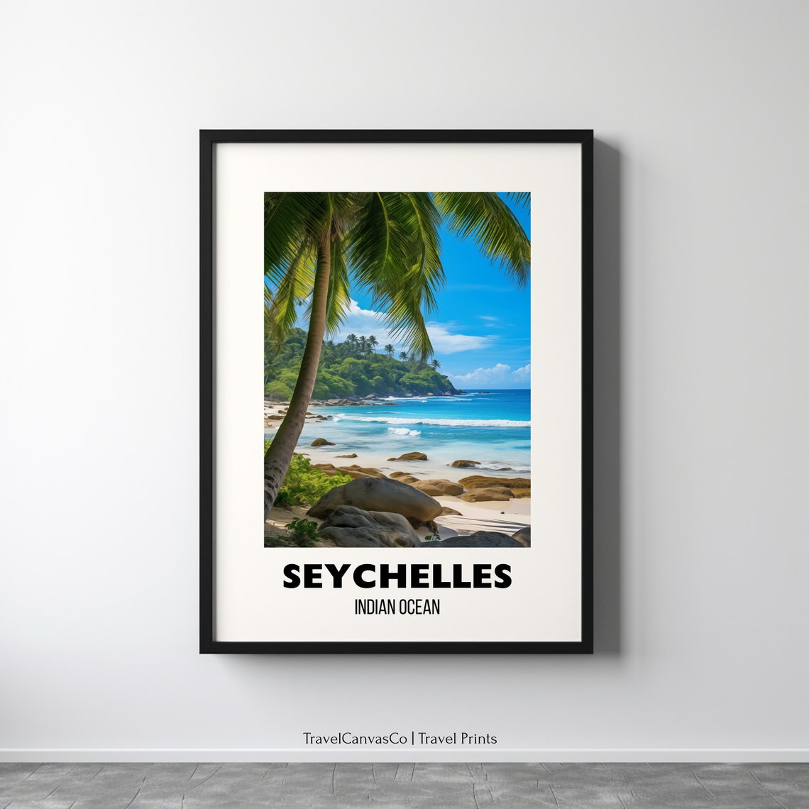 Seychelles Indian Ocean Palm Beach Granite Boulders Travel Poster