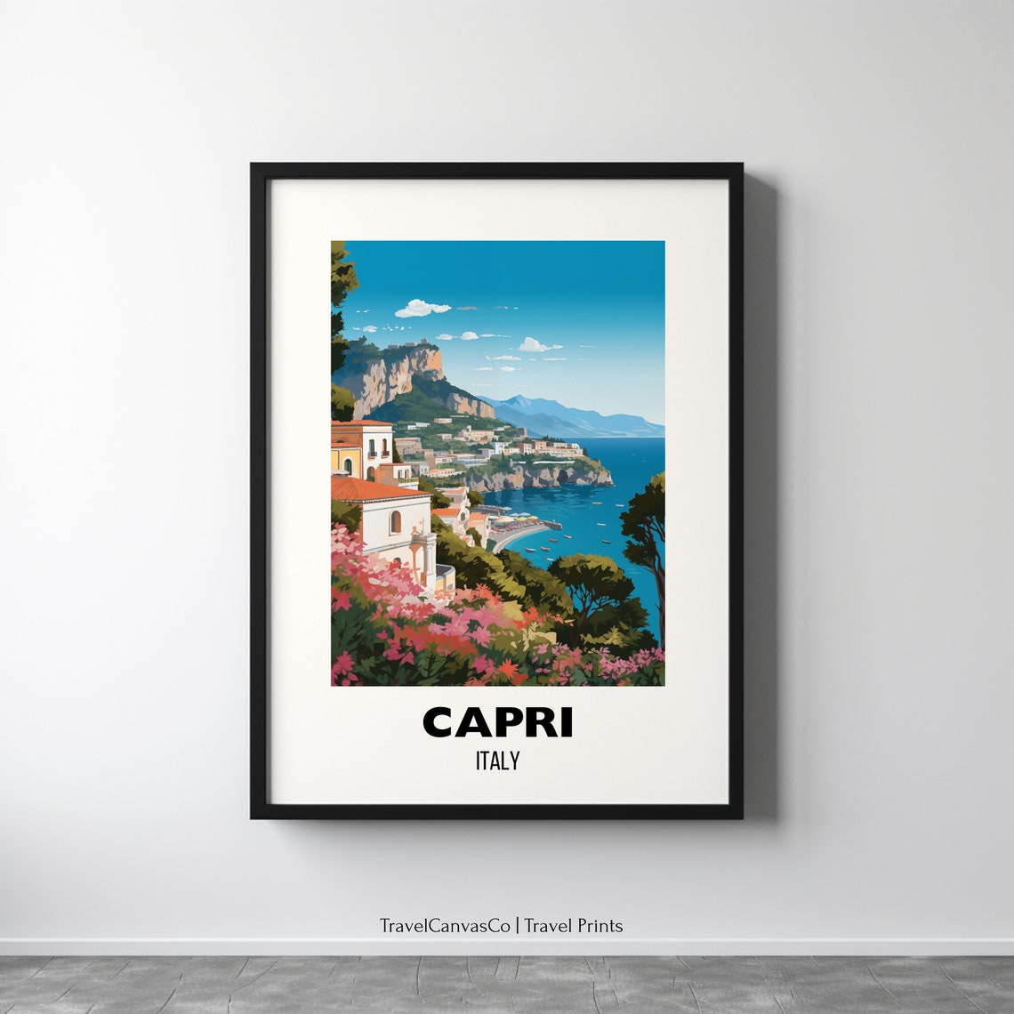 Capri Italy Coastal Cliffs Bougainvillea Island Travel Poster