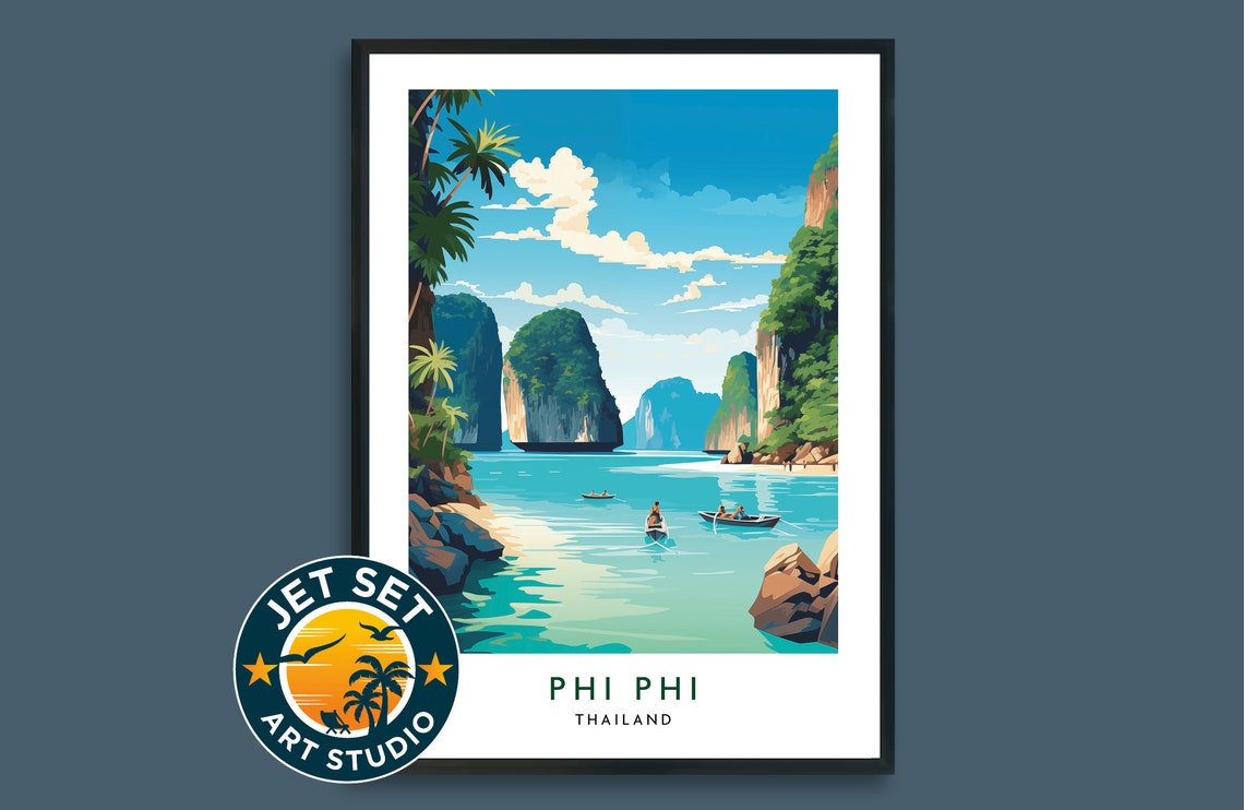 Phi Phi Islands Thailand Limestone Cliffs Vintage Travel Art Poster