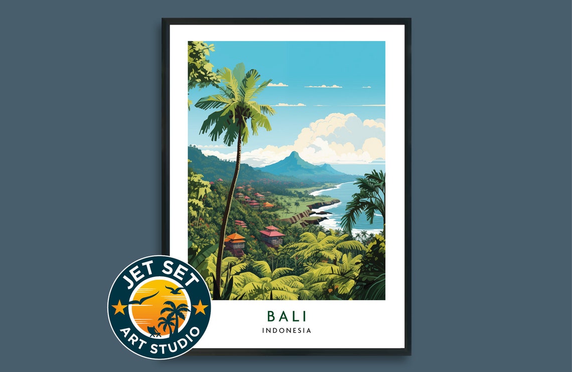 Bali Indonesia Island Lush Tropical Coast Palm Trees Travel Poster