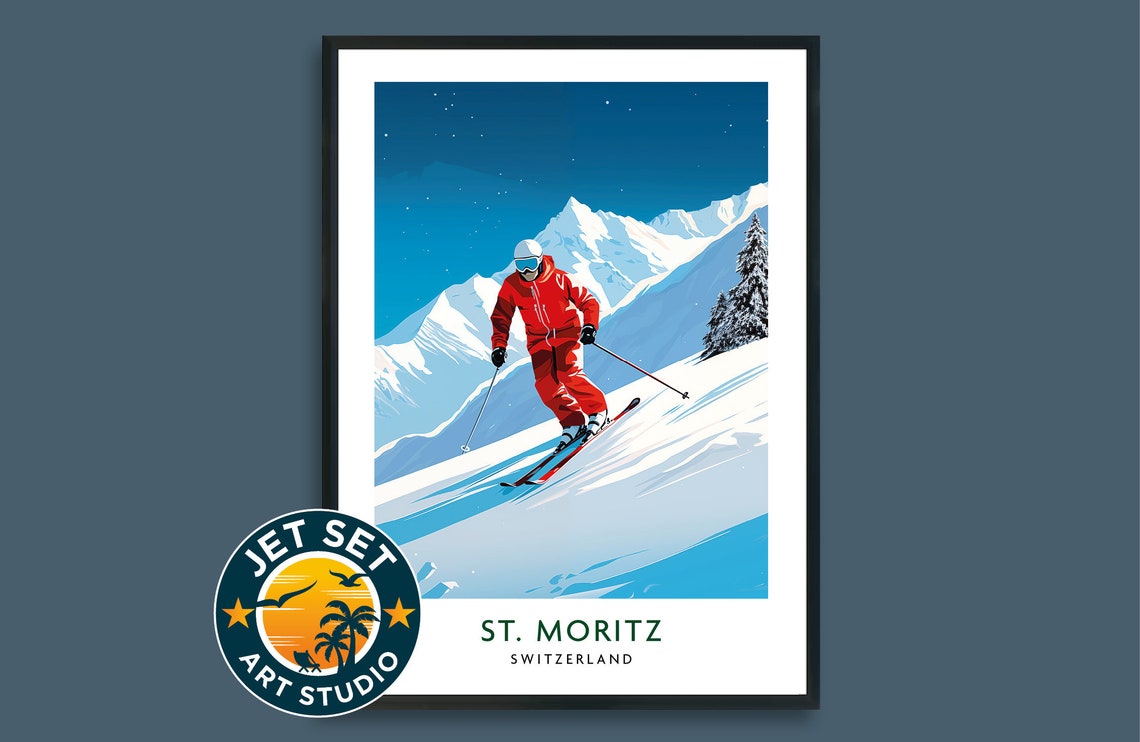 St Moritz Switzerland Ski Travel Poster