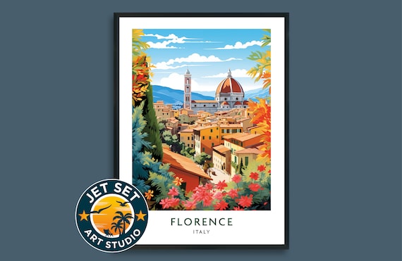 Florence Italy Duomo Autumn Cityscape Vintage Tuscan Travel Poster