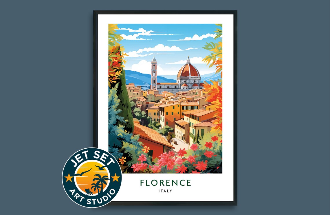 Florence Italy Duomo Autumn Cityscape Vintage Tuscan Travel Poster