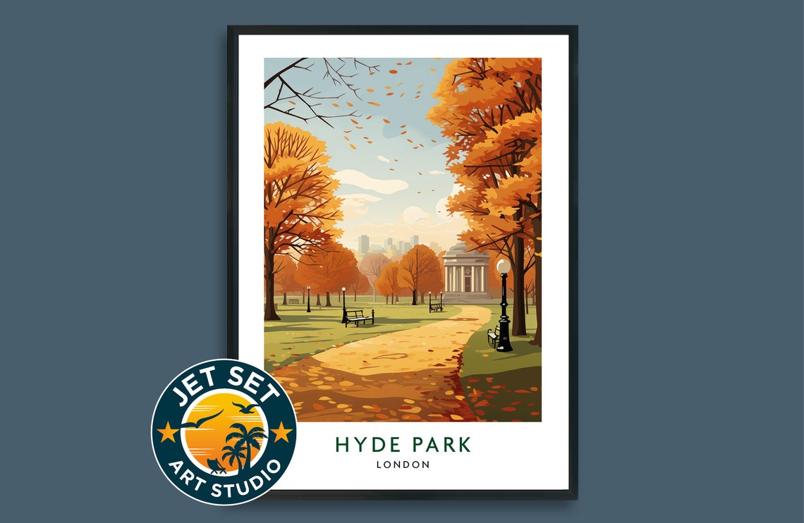 Hyde Park London Autumn Retro Travel Poster Fall Park Artwork