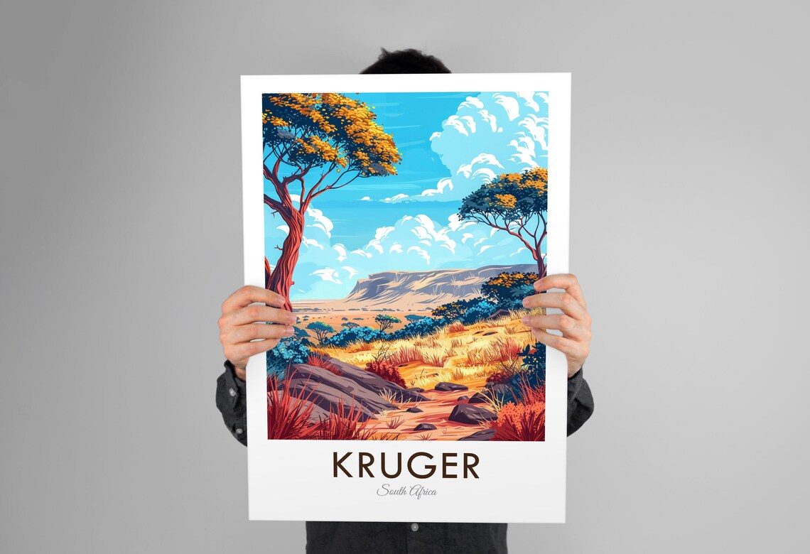 Kruger South Africa Vintage Acacia Savanna Landscape Scenic Travel Poster - Image 3