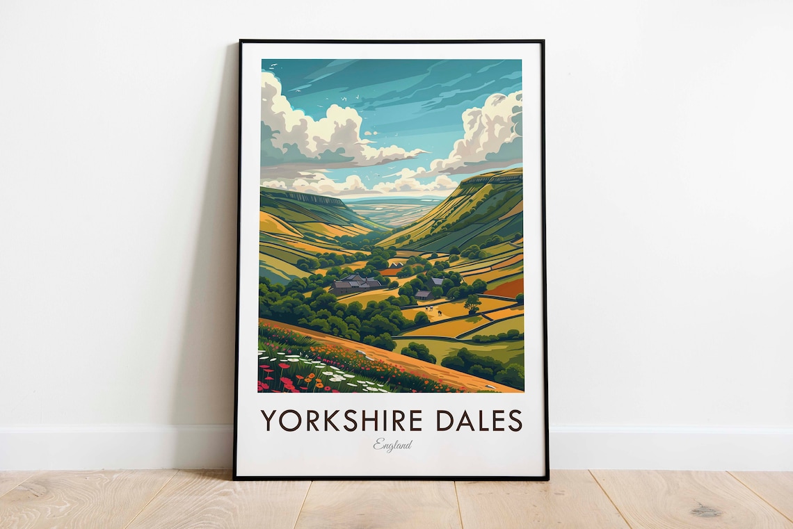 Yorkshire Dales Vintage Style Travel Poster, England