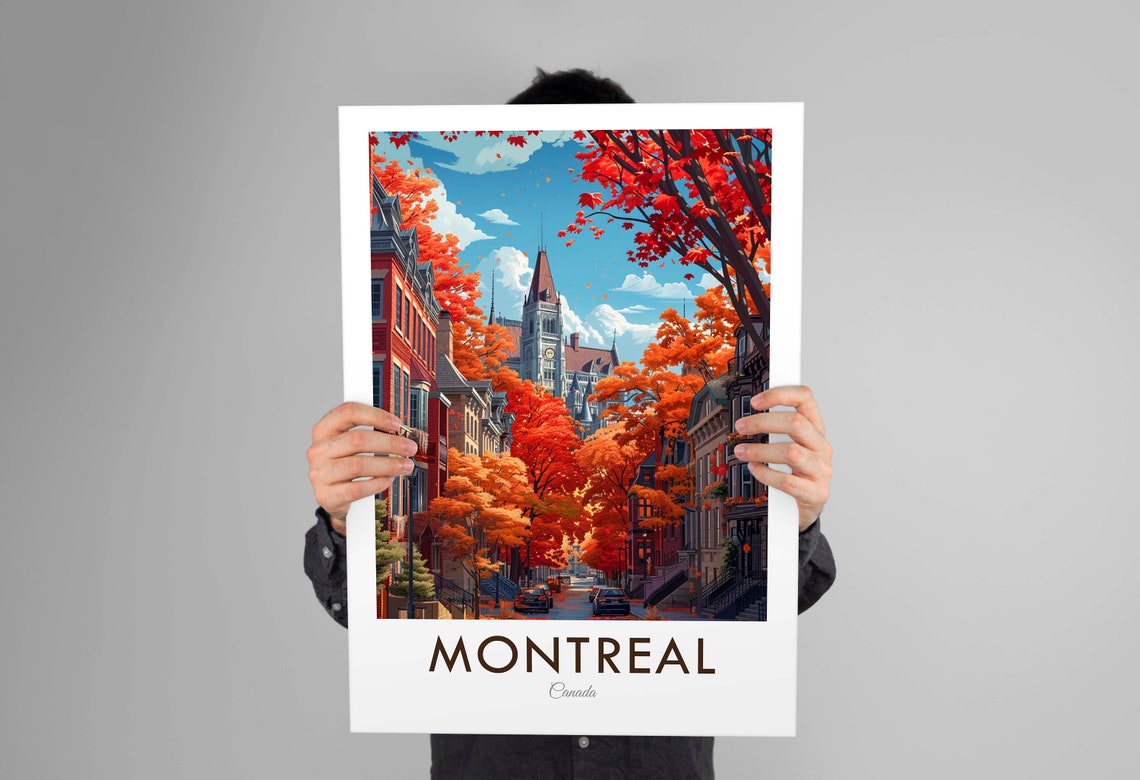 Montreal Canada Fall Foliage Old City Street Church View Poster - Image 2
