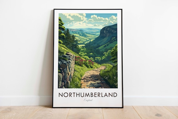 Northumberland England Vintage Stone Path Countryside Walk Travel Poster