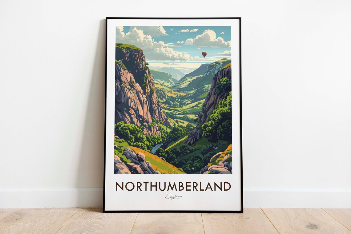 Northumberland England Vintage Green Valley Gorge Scenic Travel Poster