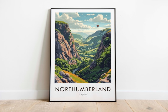 Northumberland England Vintage Green Valley Gorge Scenic Travel Poster