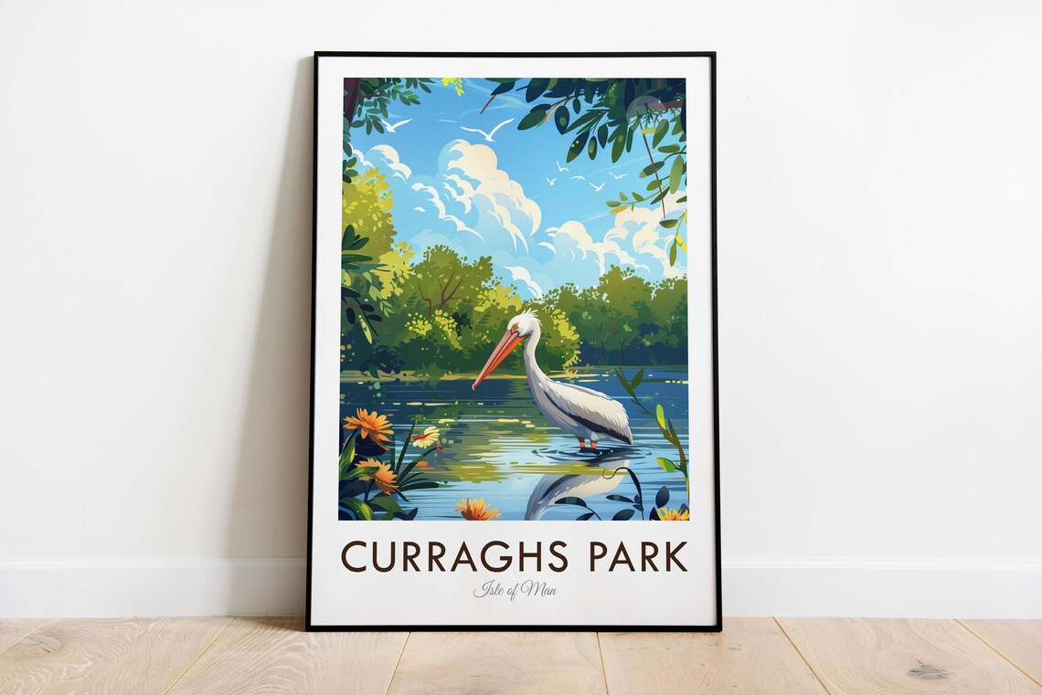 Curraghs Park Isle Of Man Pelican Lake Vintage Travel Poster