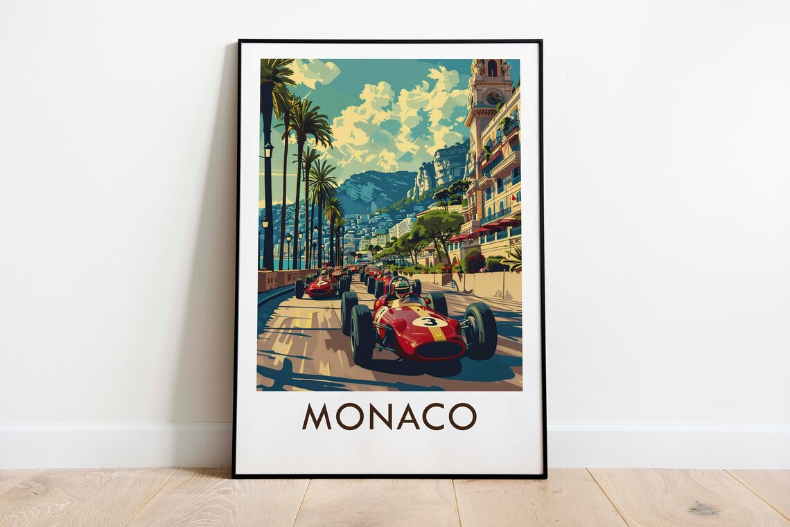 Monaco Grand Prix Street Circuit Race Cars Vintage Motorsport Poster