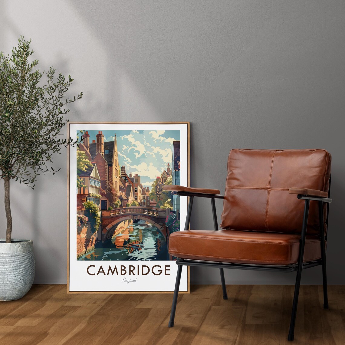 Cambridge England Historic Bridge River Tudor Vintage Travel Poster - Image 2
