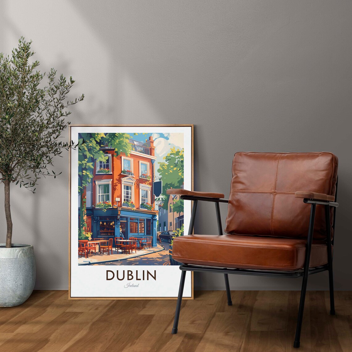 Dublin Ireland Historic Corner Pub Street Cafe Vintage Travel Poster - Image 2