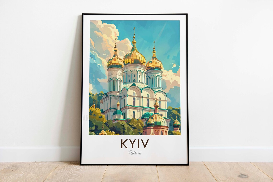 Kyiv Ukraine Golden Dome Cathedral White Towers City View Poster - Image 3