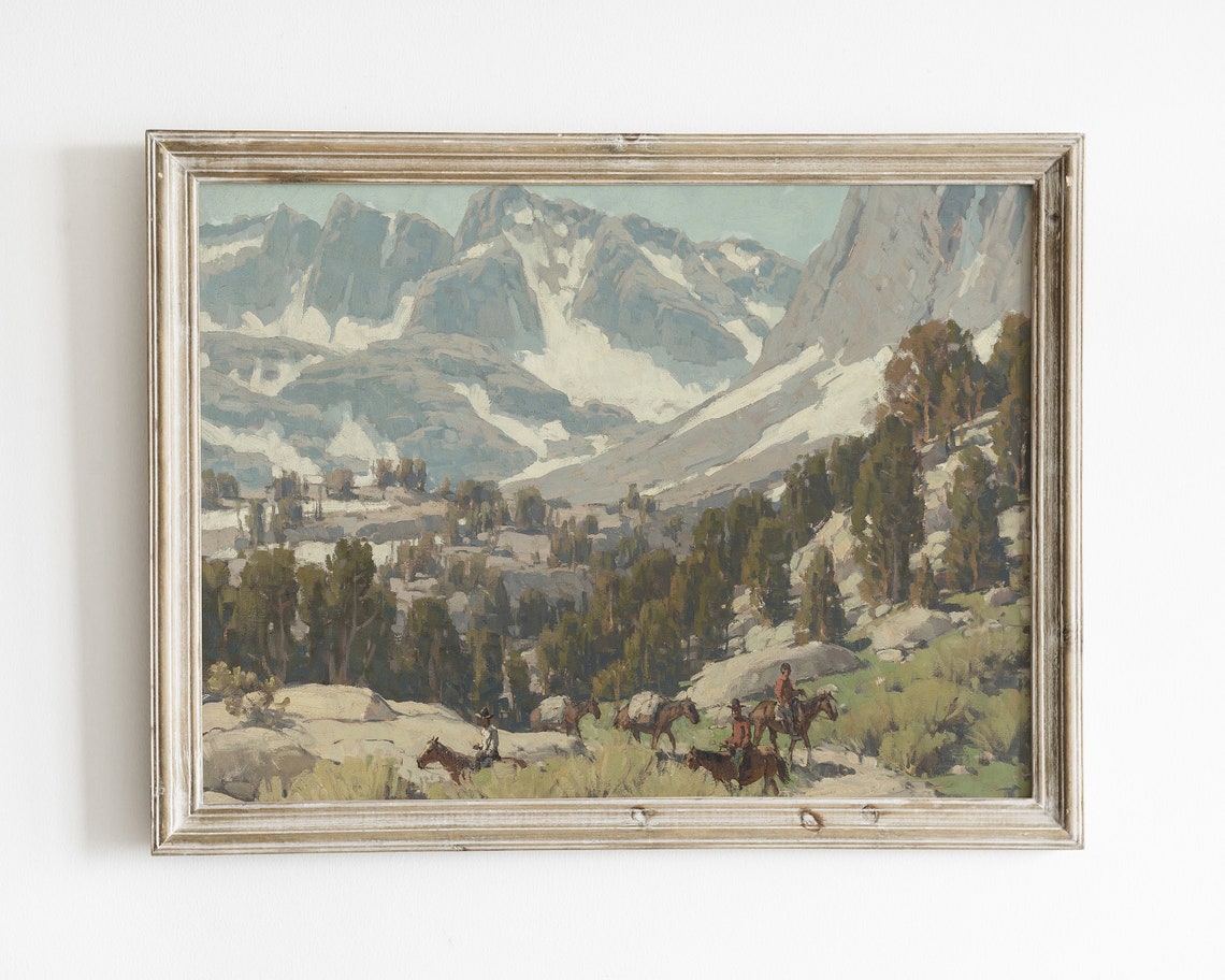 Mountain Wall Art Vintage Art Vintage Landscape Print Landscape Painting Antique Art Rustic Painting Horse Painting Art