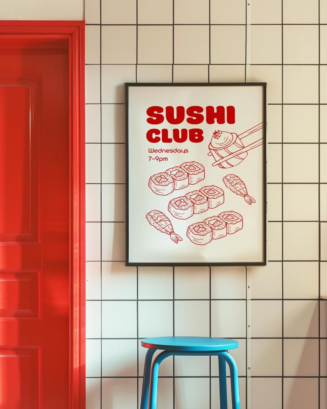 Sushi Club Wednesdays Red Sushi Rolls Dining Kitchen Art Poster - Image 3
