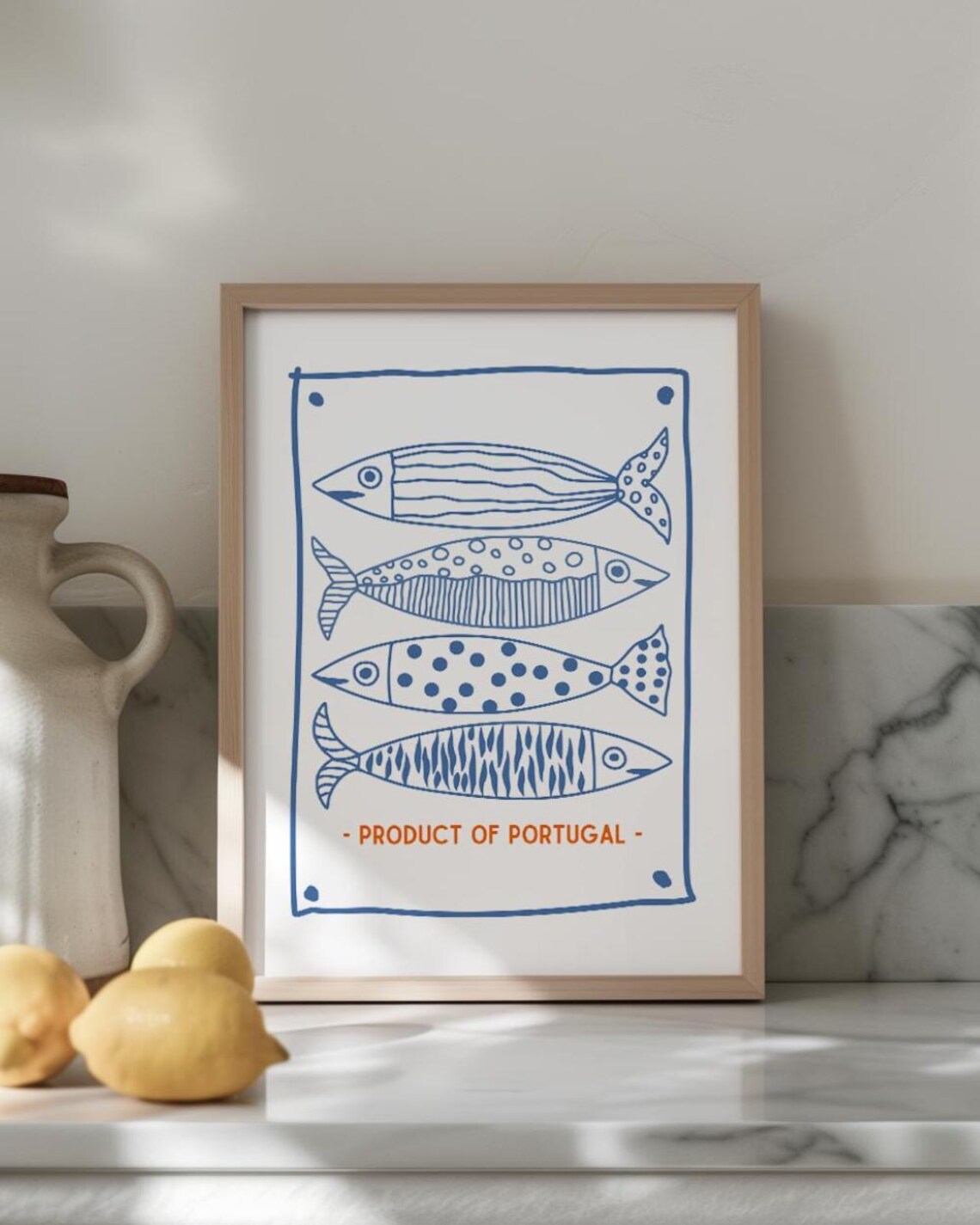 Sardines Print Portugal Poster Blue Wall Art Kitchen Decor Foodie Poster Tinned Fish Foodie Gifts Ocean Inspired Style Coastal Decor - Image 3