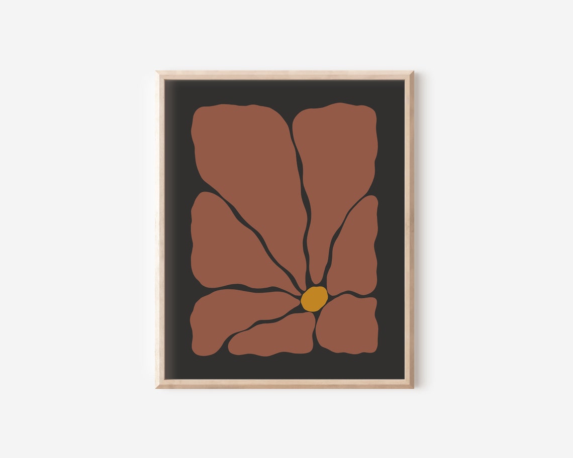 Retro Autumn Flower Illustration Brown Black Groovy Floral Poster - Image 2