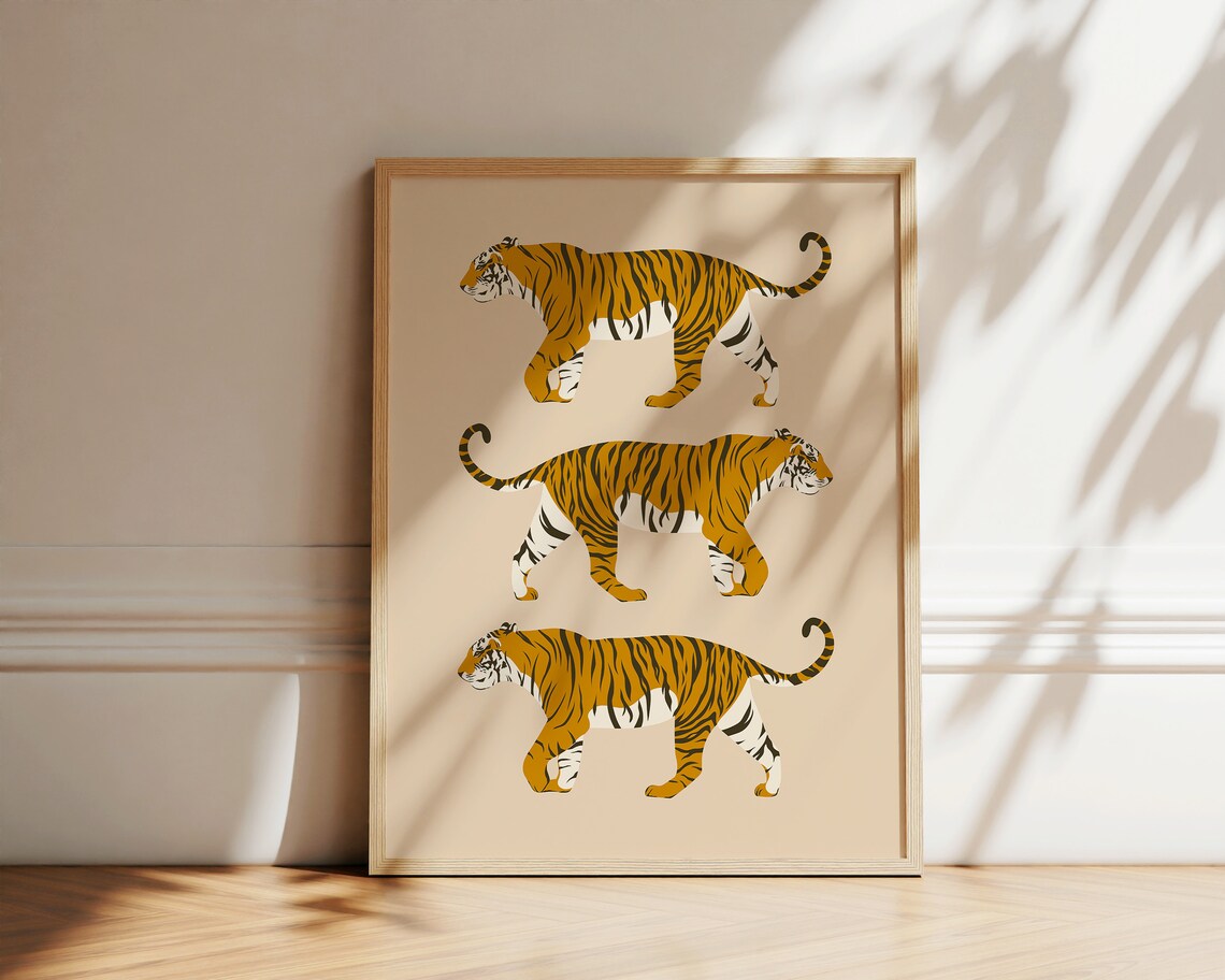 Abstract Tigers Art Print, Neutral Boho Safari Decor