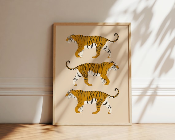 Abstract Tigers Art Print, Neutral Boho Safari Decor