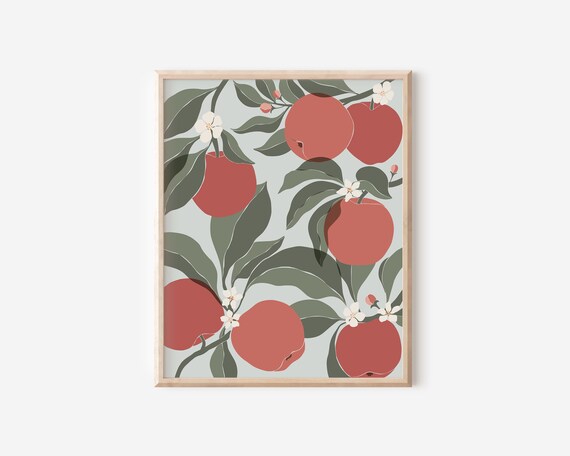 Apples Abstract Botanical Art Print, Boho Kitchen