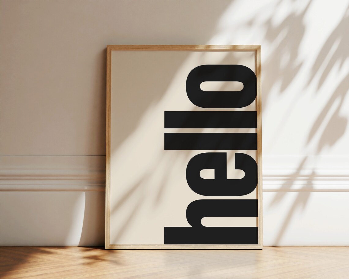 Hello Typography Poster, Retro Neutral Wall Art - Image 2