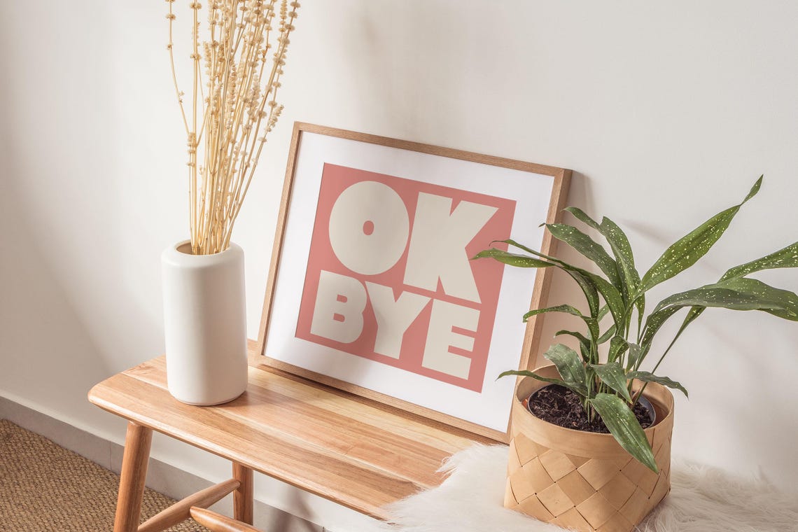 Ok Bye Cream Bold Typography Pink Fun Modern Gallery Wall Poster - Image 2