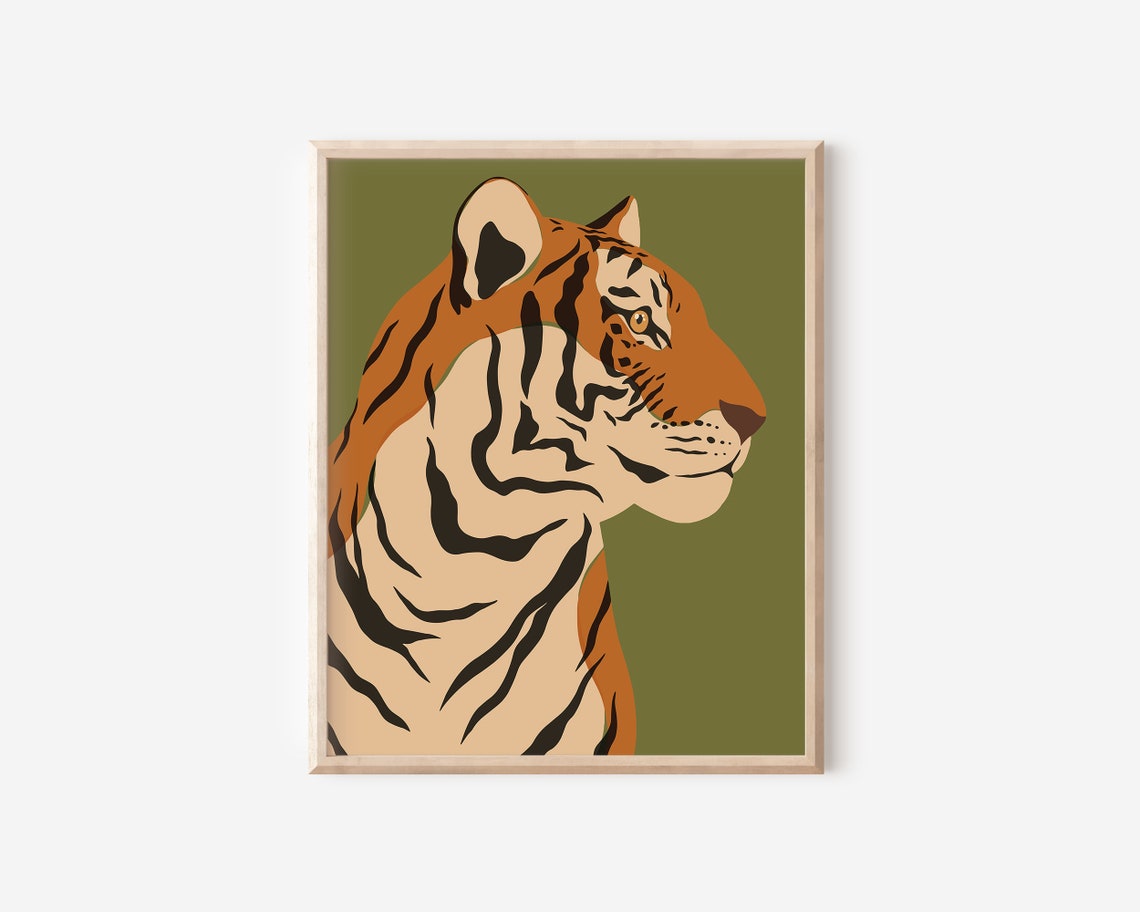 Tiger Portrait Illustration Green Jungle Safari Statement Poster - Image 2