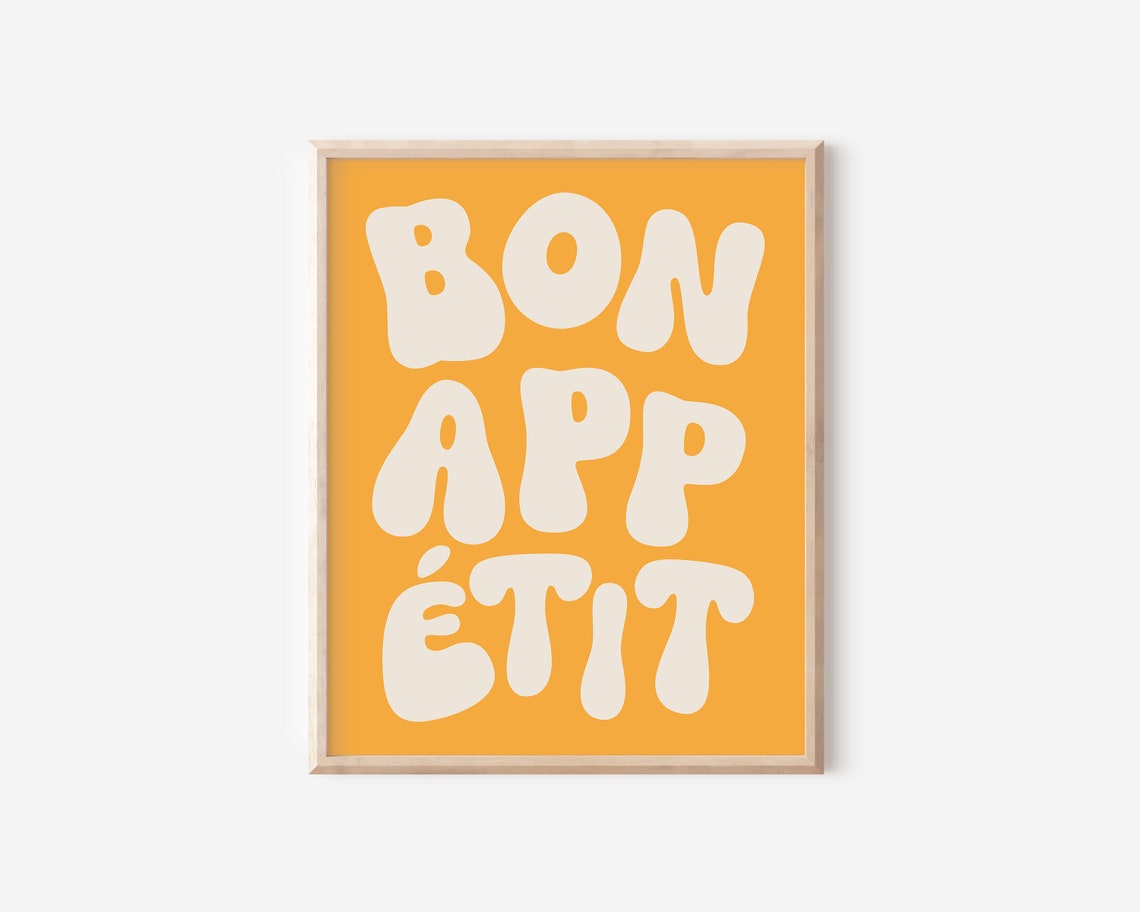 Bon Appetit Cream Bubble Letters Orange French Kitchen Poster