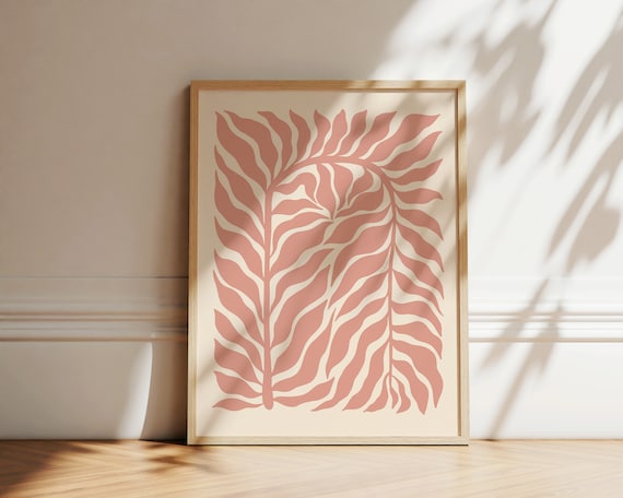 Matisse Inspired Botanical Branch Coral Retro Floral Decor Poster