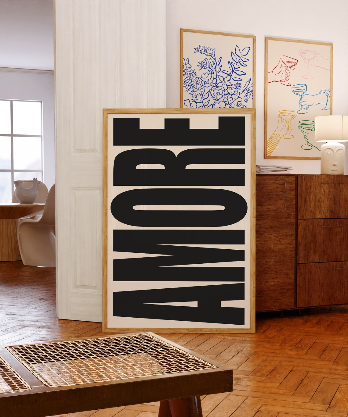 Amore Typography Poster, Retro Italian Love Art