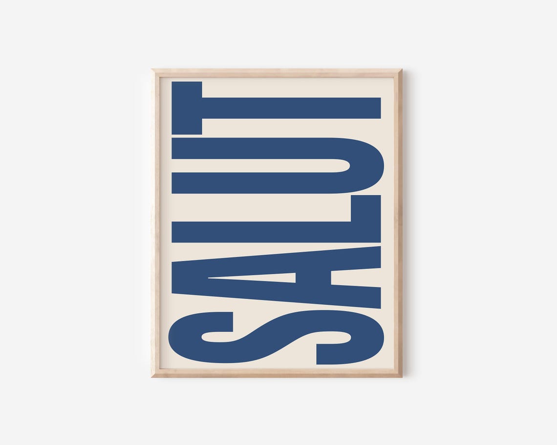 Salut Bold Navy Retro French Greeting Typography Wall Poster
