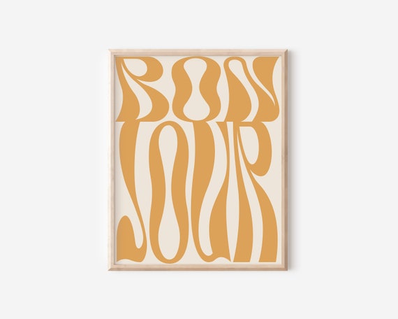 Groovy Bonjour Poster Print, Retro French Typography