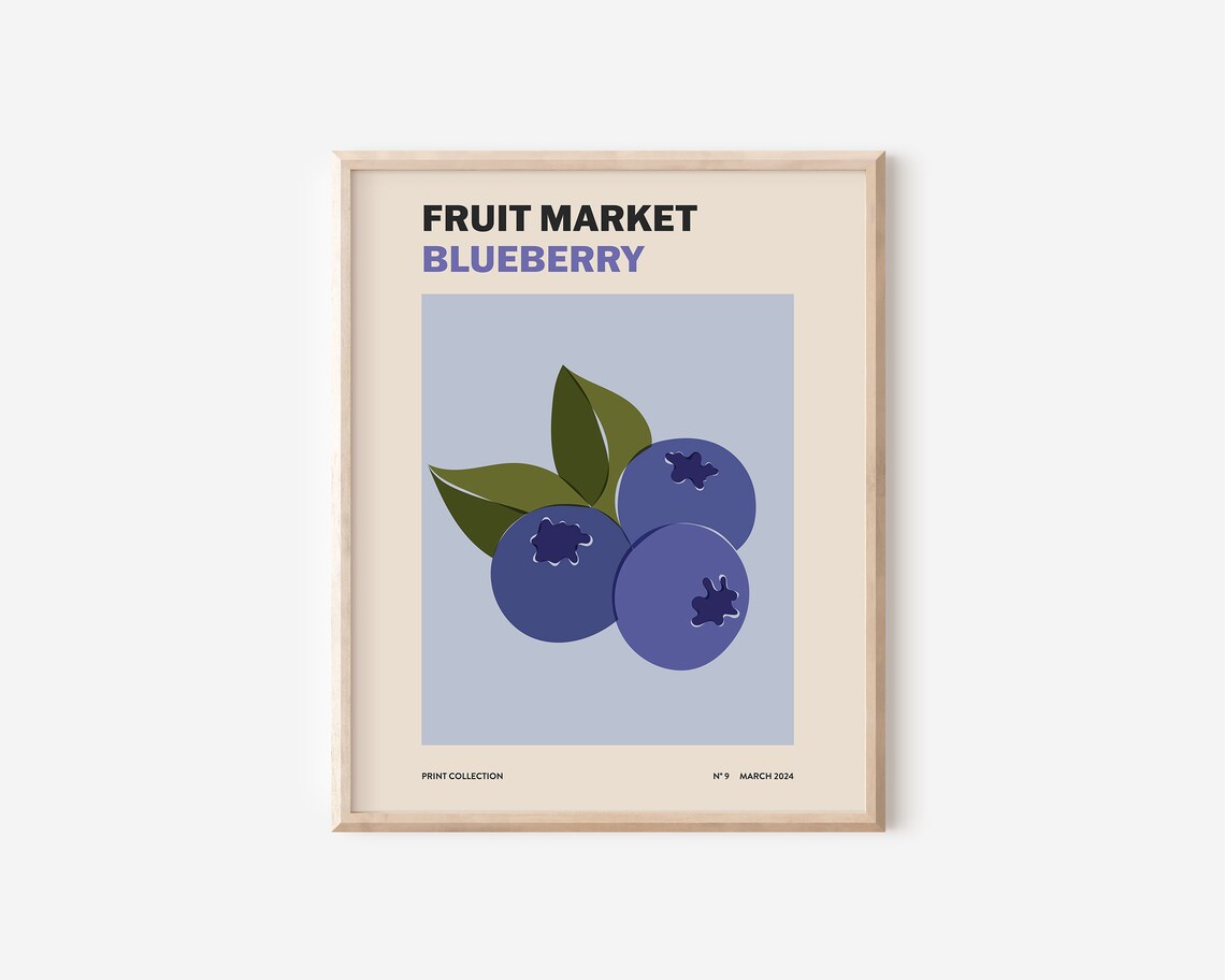 Blueberry Fruit Market Abstract Kitchen Art Print