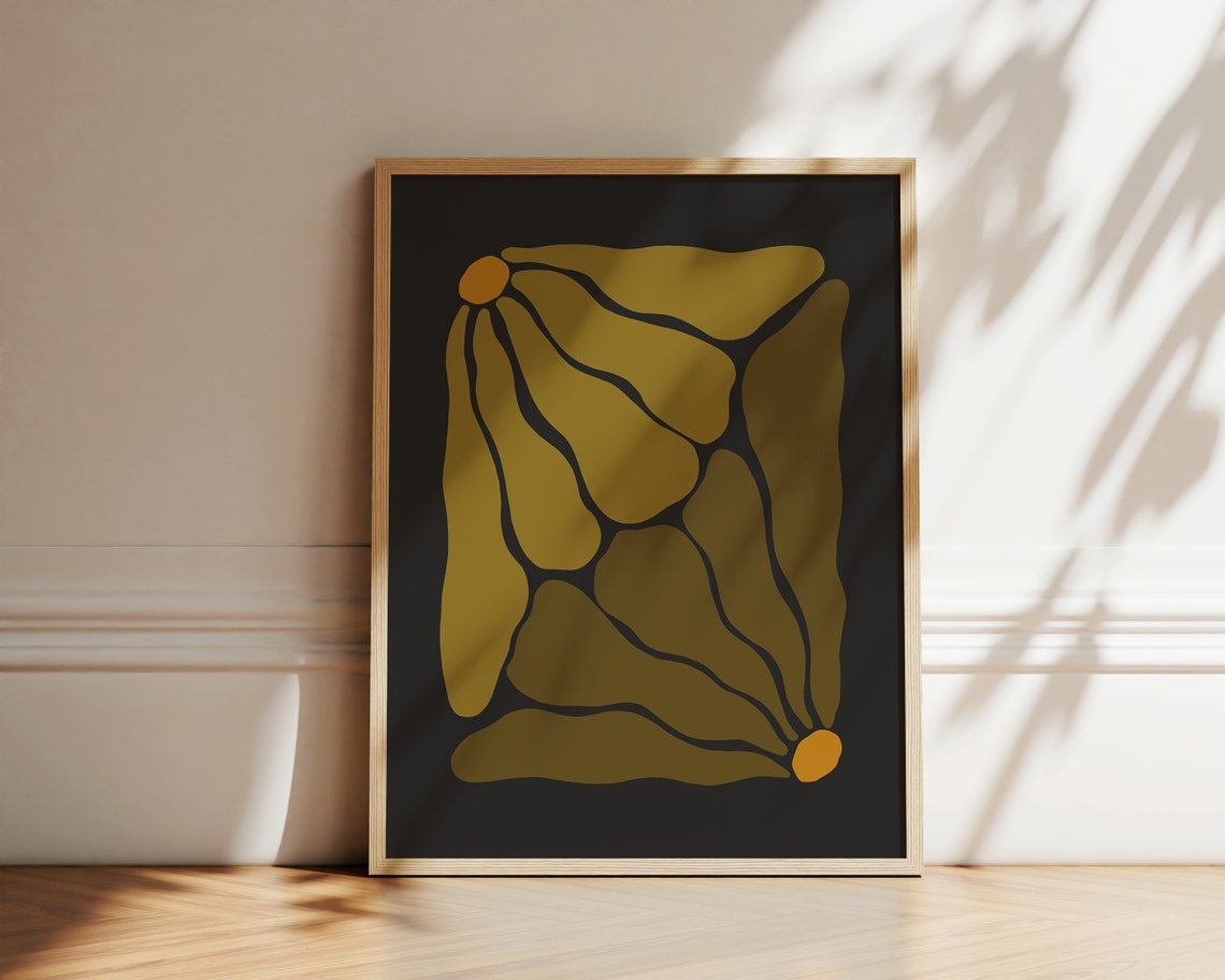 Earthy Olive Abstract Foliage Amber Dots Deep Black Art Poster