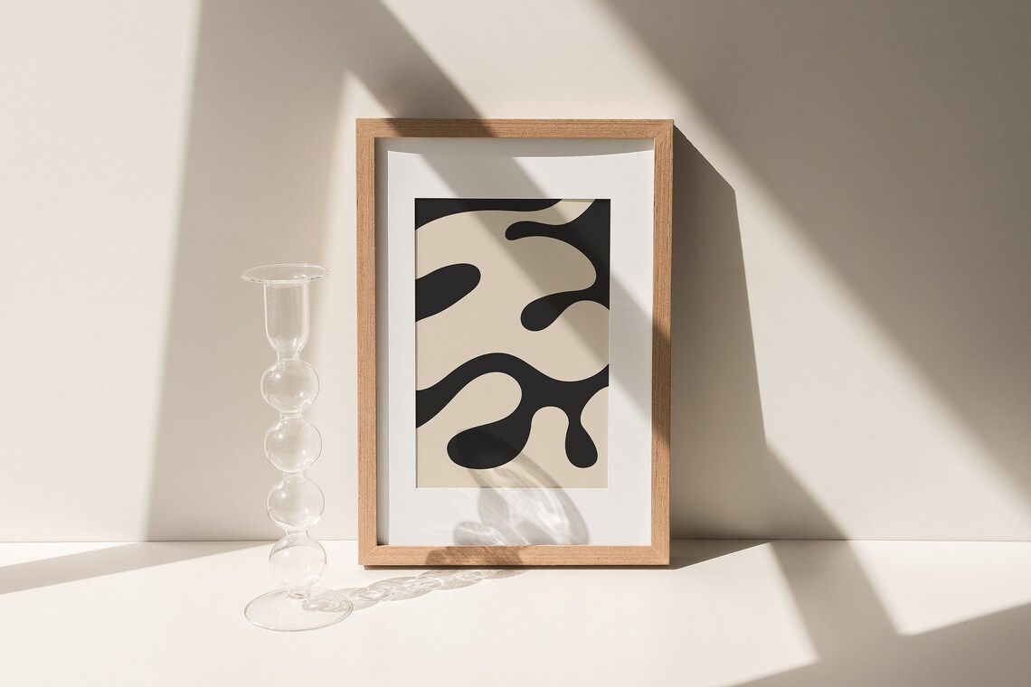Japandi Beige And Black Modern Abstract Art Print - Image 2