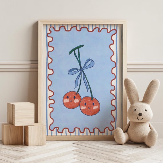 Cherry Nursery Art Print Handdrawn Kids Room Decor
