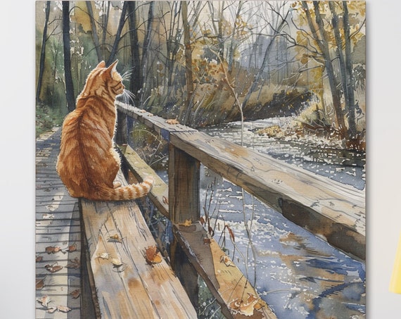 Ginger Tabby Cat On A Bridge Wall Art Cat Mom Gift Art Cute Kitty Wall Decor Tabby Cat Art Orange Cat Home Decor Gift