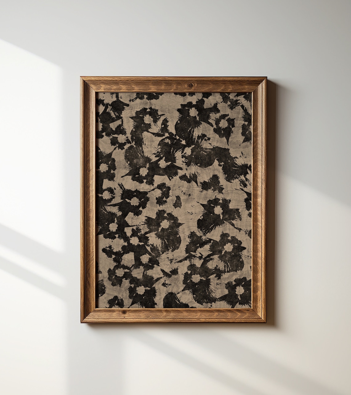 Neutral Abstract Floral Pattern Print, Japanese Botanical
