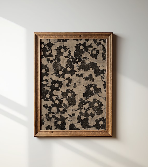 Neutral Abstract Floral Pattern Print, Japanese Botanical