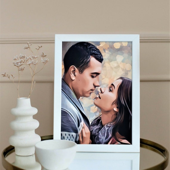 Romantic Digital Painting Couple Portrait Mosaic Background Poster