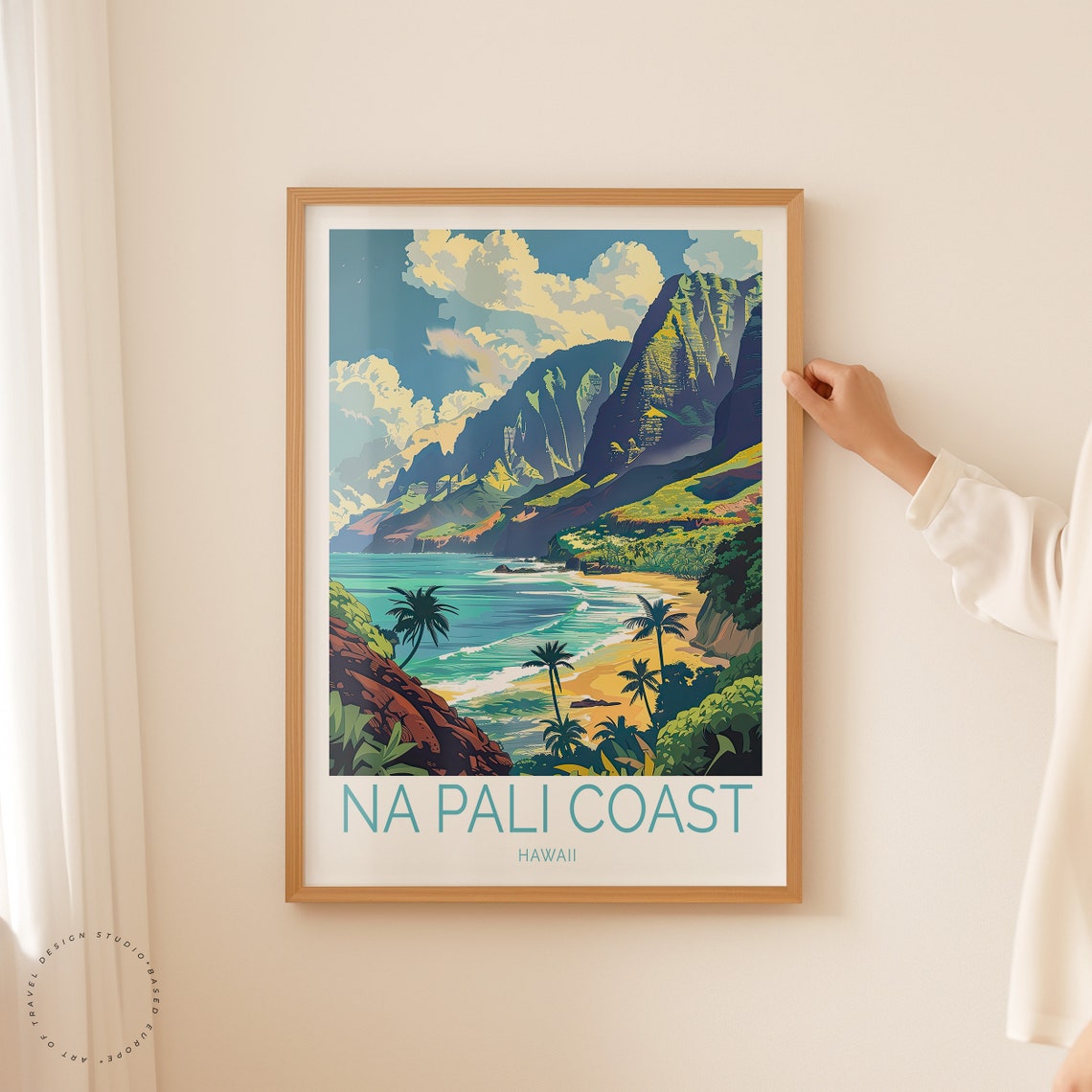 Na Pali Coast Hawaii Sea Cliffs Golden Beach Palm Trees Poster - Image 2