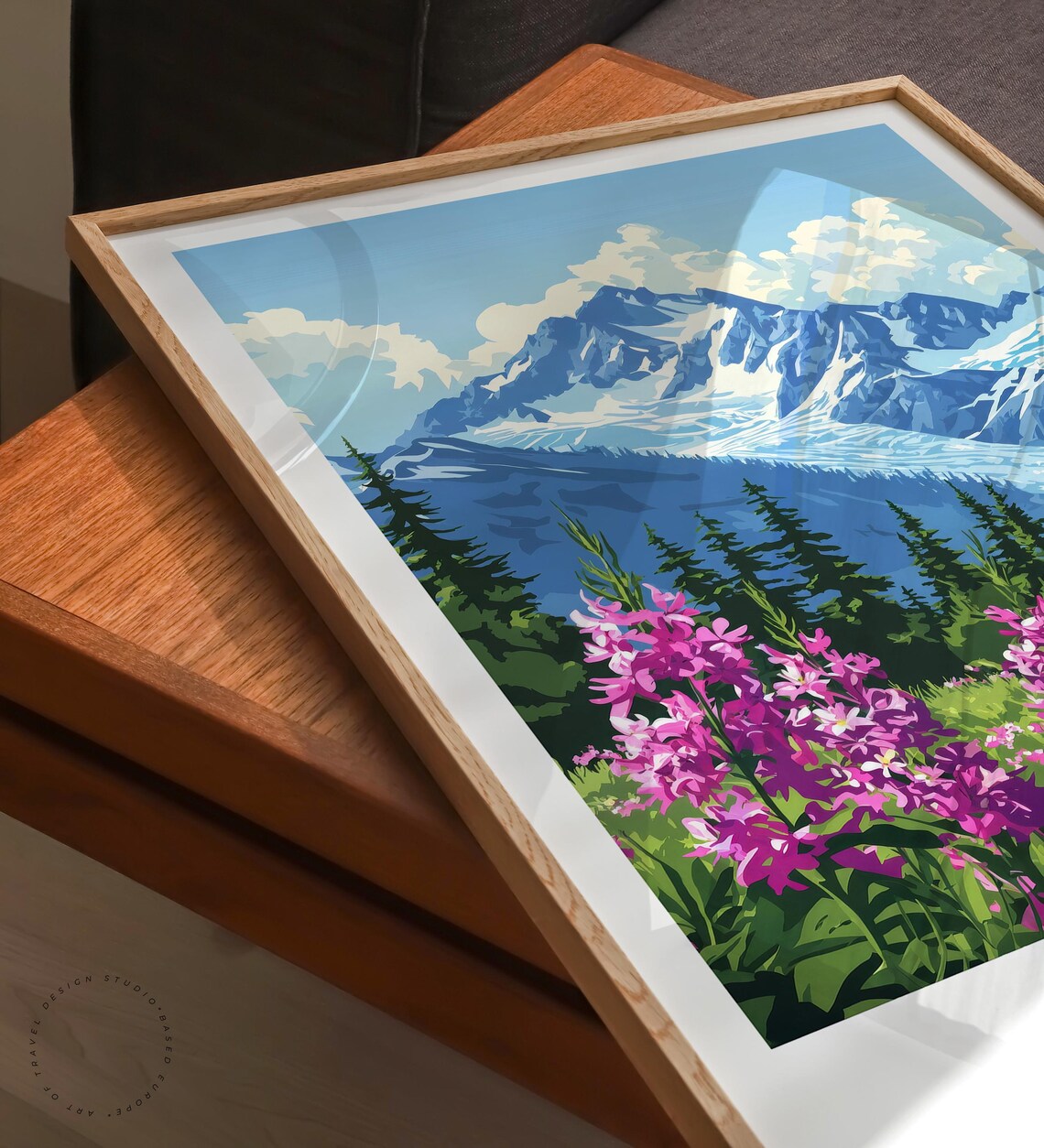 Juneau Alaska Glacier Capped Peak Pink Wildflowers Blue Sky Poster - Image 6